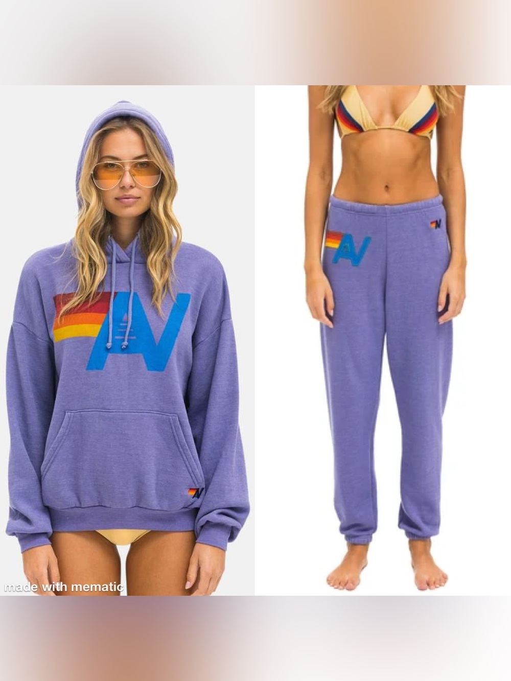 Aviator Nation SET Logo Stitch Lavender Hoodie Unisex XS & Sweatpants Womens M